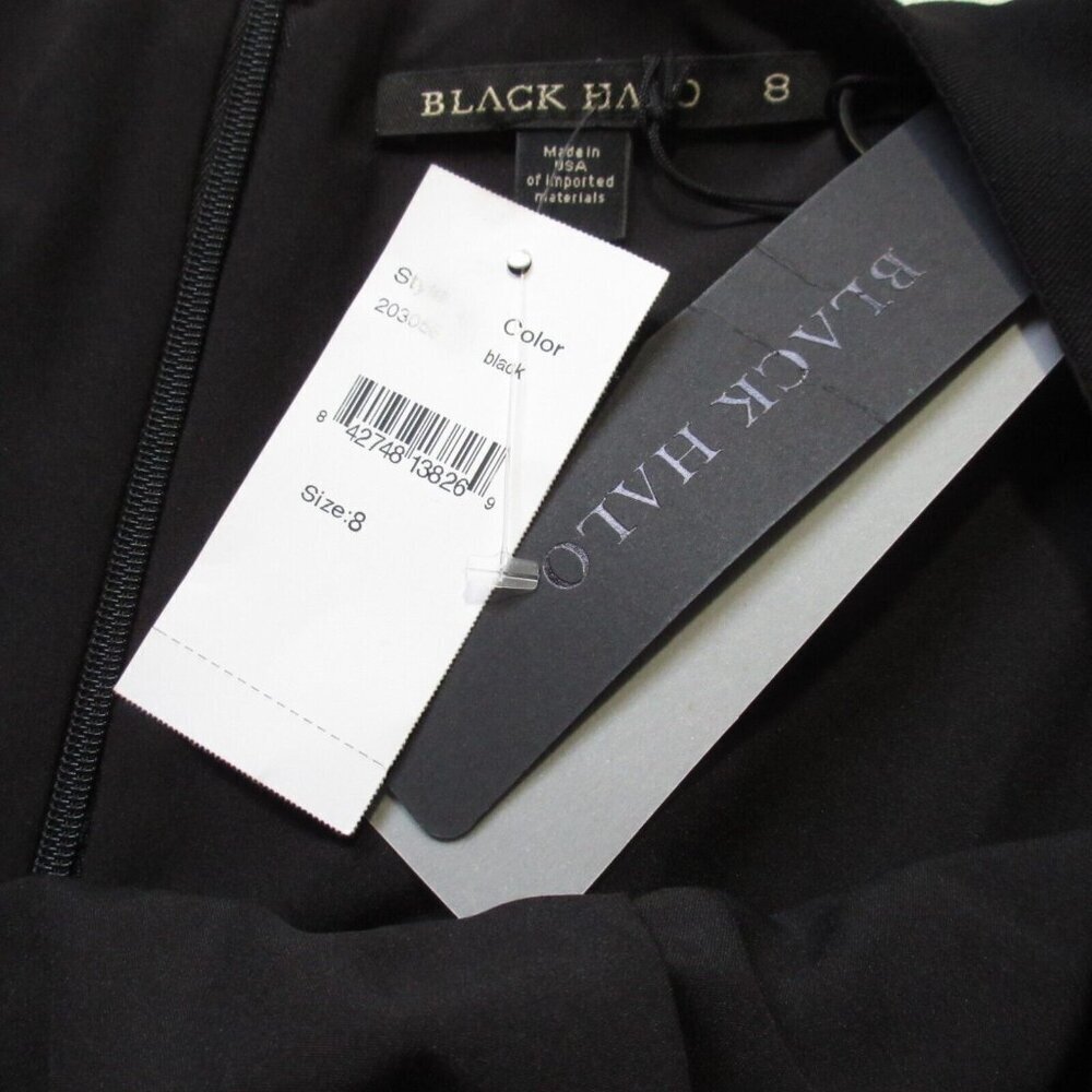 NWT Black Halo Jackie in Black Stretch Gabardine Belted Sheath Dress 8 $375 - Picture 8 of 11